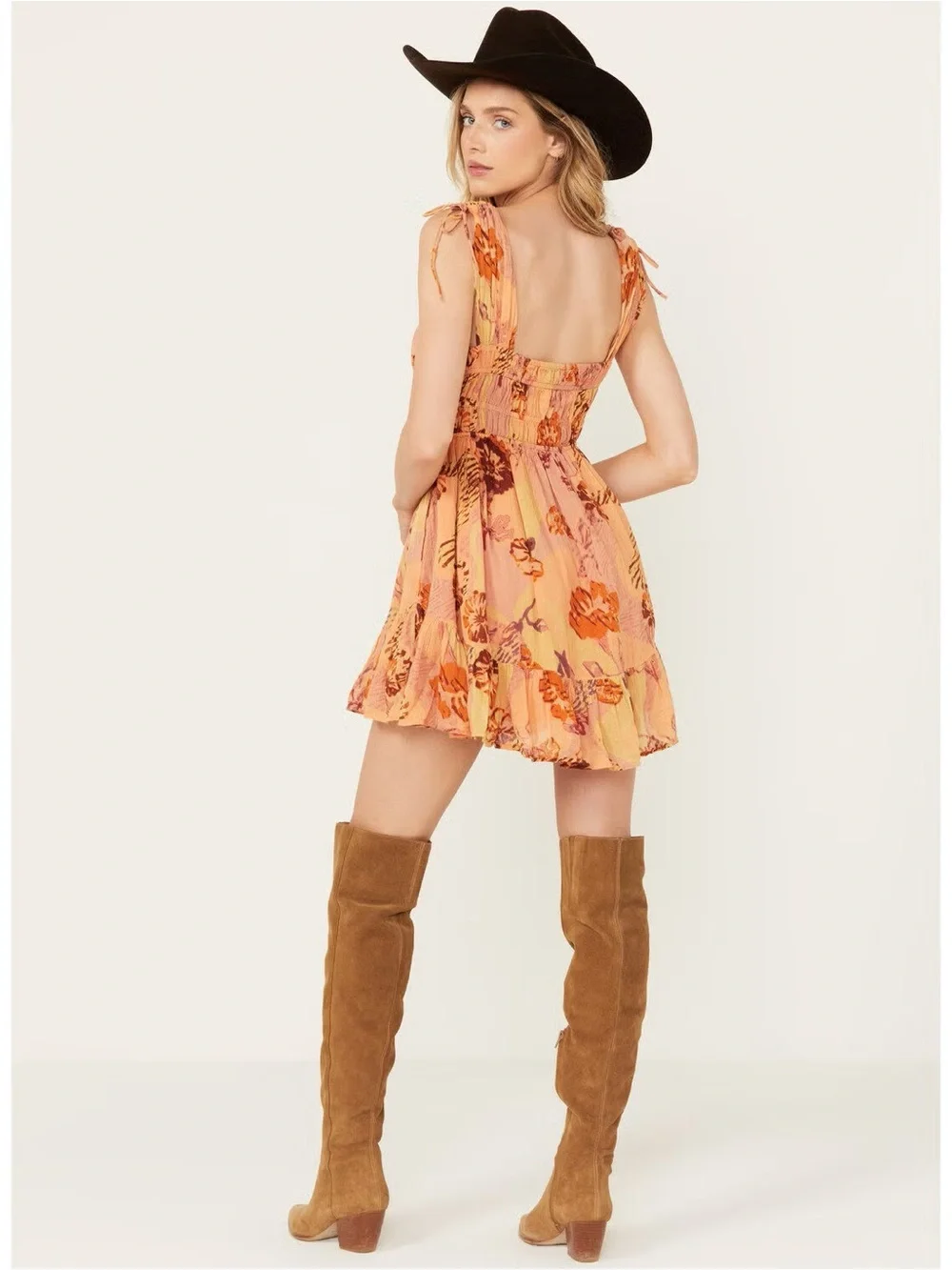 Free People Peach Floral Vernon Mini Dress Size Medium NWT